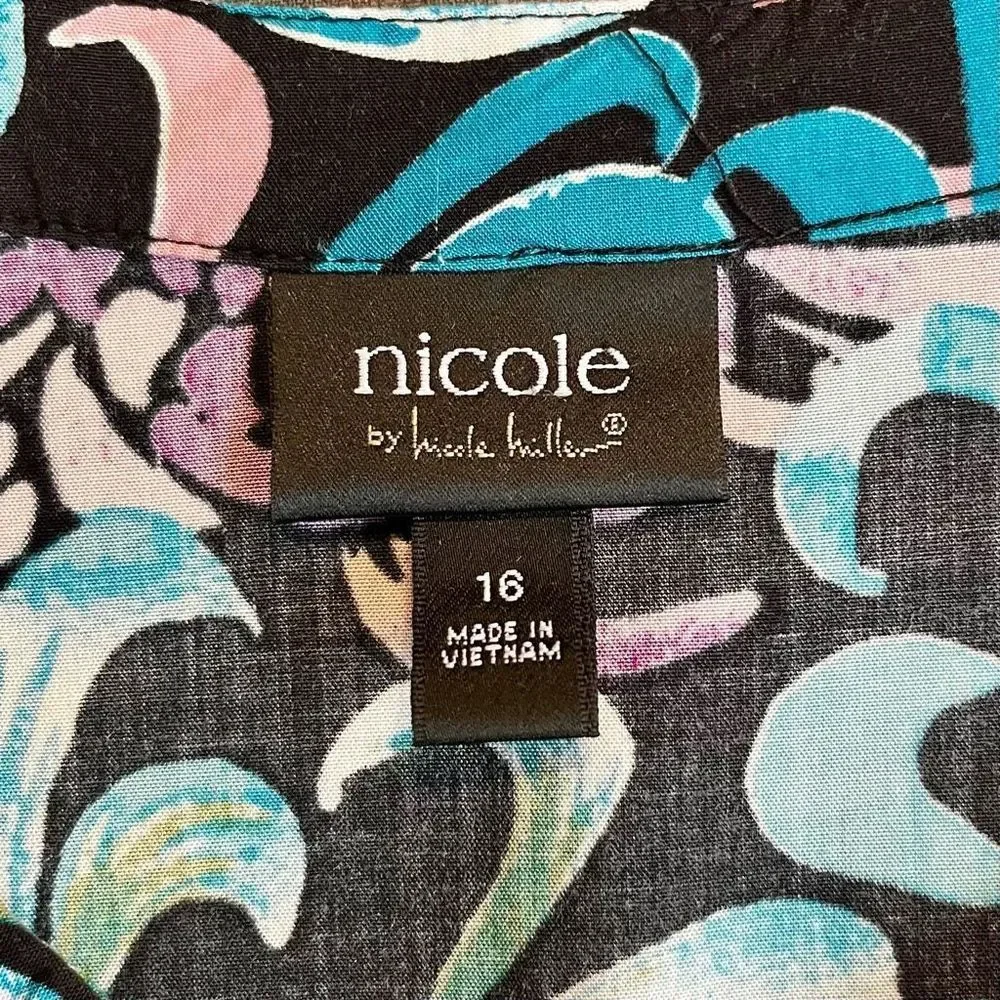 Nicole by Nicole Miller MIDI Floral Sleeveless Dress Buttons Halfway Size 16 - Picture 8 of 9